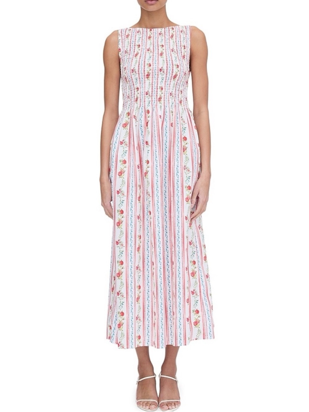 Caroline Constas Pomegranate Stripe Smocked Nap Dress M NWT
